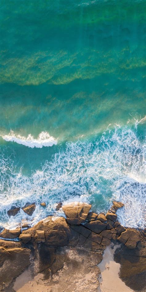 Download 1080x2160 Wallpaper Coast Rocks Blue Green Sea Sea Waves