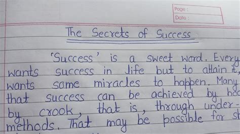 Write An Essay On The Secrets Of Success In English The Secrets Of