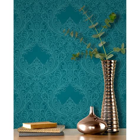 Rasch Damask Pattern Wallpaper Floral Leaf Metallic Glitter 308518