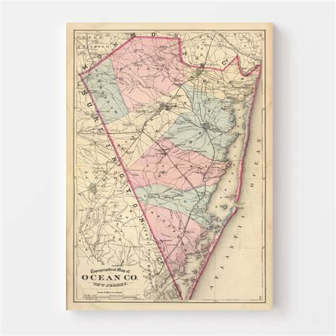 Vintage Map Of Ocean County New Jersey 1872 By Teds Vintage Art