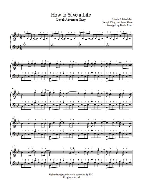 How To Save A Life By The Fray Piano Sheet Music Advanced Level