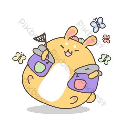 Cute Cartoon Catching Butterfly Cute Rabbit Png Images Psd Free