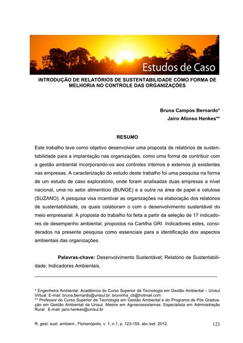 PDF Introdução de Relatórios de Sustentabilidade como forma de melhoria no controle das