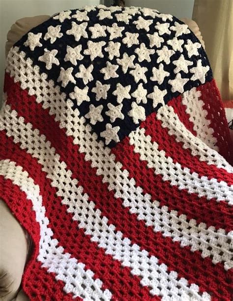Patriotic American Flag Crochet Blanket You Can Display On Your Sofa Or