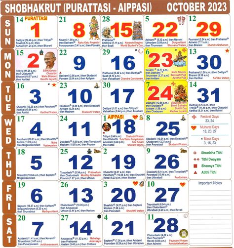 Tamil Monthly Calendar Year October 2023 Tamil Month Full Page