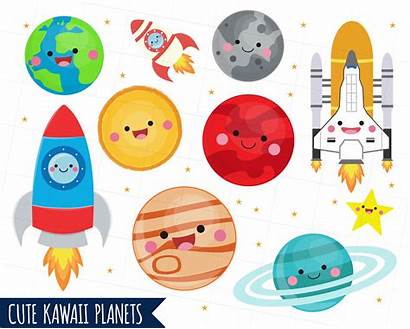 Solar Space Clipart Planets System Kawaii Graphics