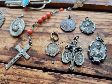 vintage lot catholic religious medals relics crosses medallions rosary pins ebay