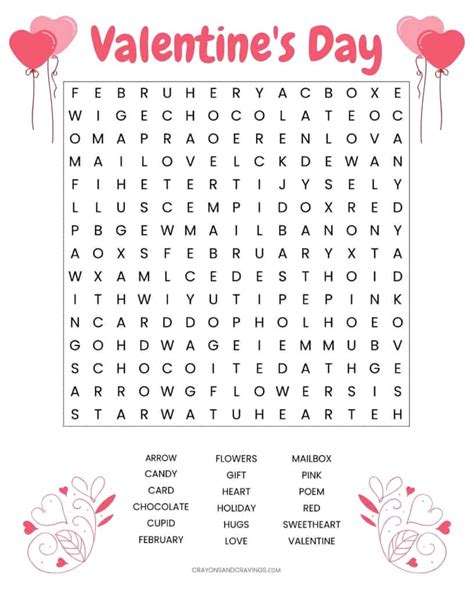 Valentines Word Search Free Printable Worksheet