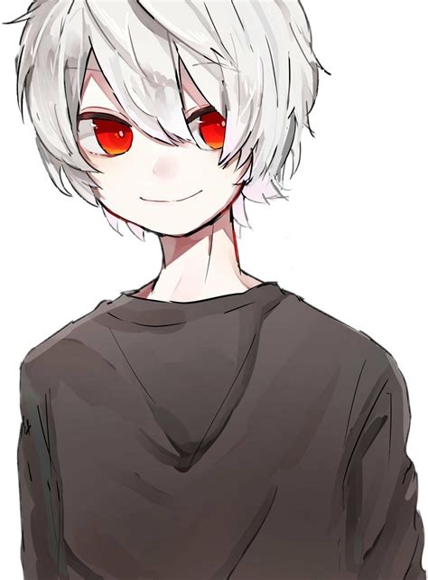 Anime Animeboy Whitehair Redeyes Black Shirt