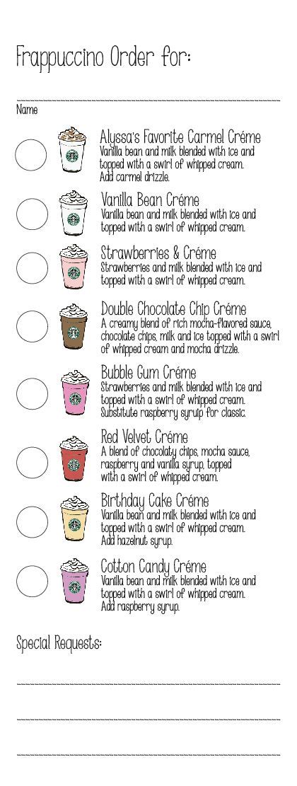 Starbucks Birthday Party Frappuccino Order Form Created Order Form