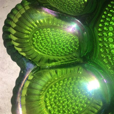 Vintage Indiana Carnival Glass Iridescent Green Glass Hobnail Etsy Carnival Glass Green