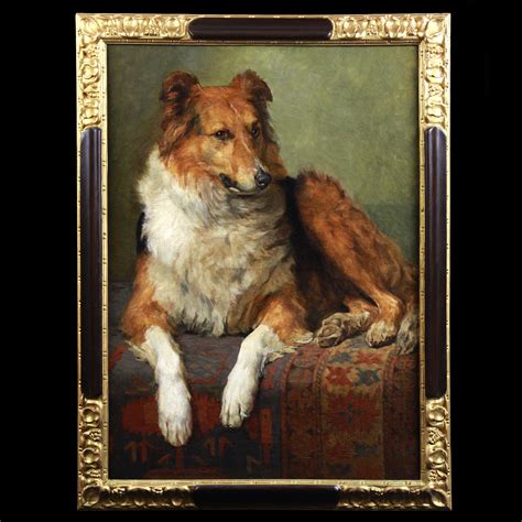 Exclusive Oil On Canvas Nice Portrait Of A Collie Dog 19th Century