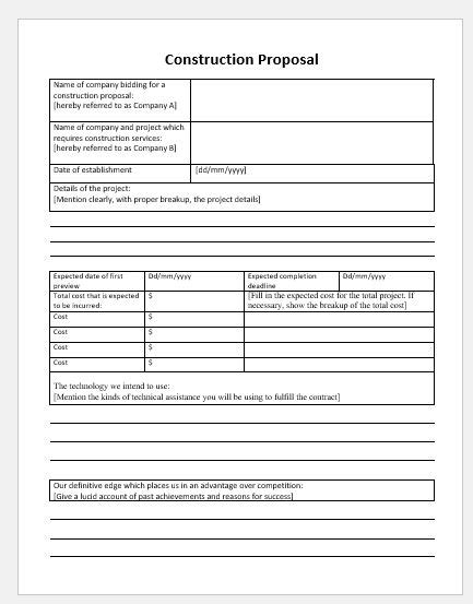 construction proposal templates  ms word proposal