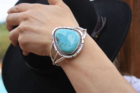Turquoise Cuff Bracelet Native American Jewelry Sterling Silver Womens