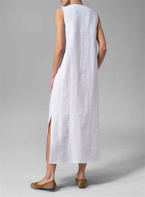 White Linen Sleeveless Slip On Dress
