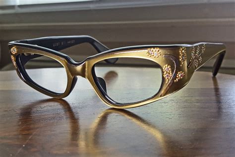 vintage gold rhinestone cat eyeglasses by justhegoodstuff on etsy