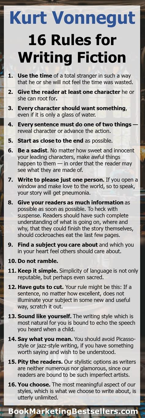 Kurt Vonnegut 16 Rules For Writing Fiction Book Writing Tips