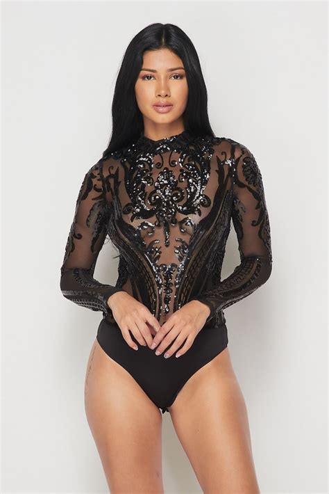 Sequin Embellished Bodysuit Black