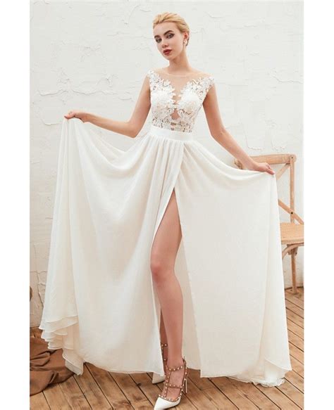 2020 Flowy Chiffon Long Beach Wedding Dress With Slit Front Ez23347