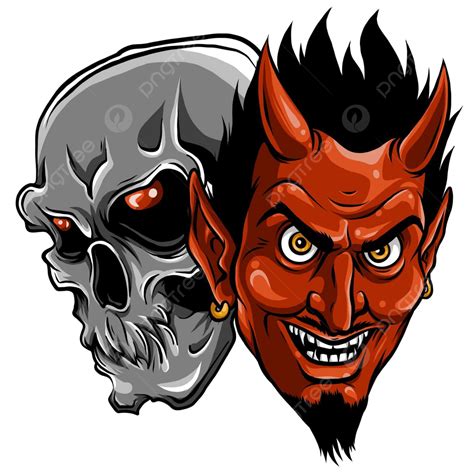 Demon Devil And Skull Head Vector Illustration School Profile Man