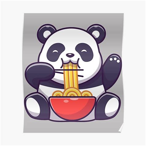 Panda T Shirtcute Panda Eating Noodle Cartoon Poster For Sale By