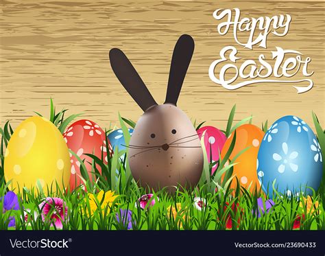Happy Easter Greeting Card With Egg Bunny Vector Image
