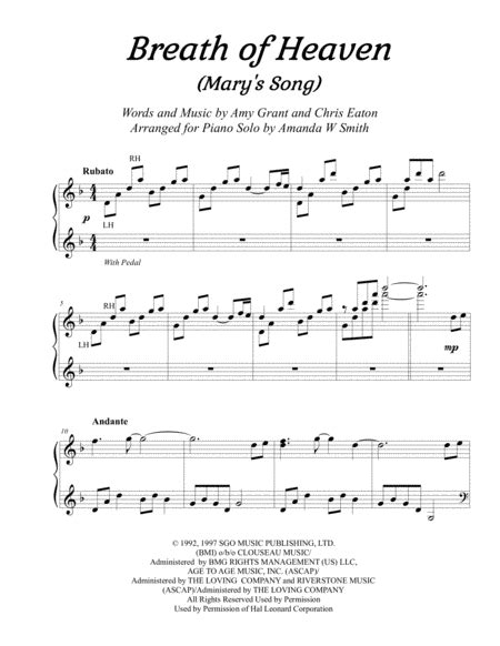 Breath Of Heaven Marys Song Intermediate Piano Solo Free Music Sheet