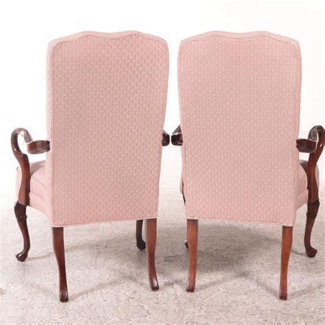 Pair Of Clayton Marcus Queen Anne Style Custom Upholstered Armchairs Ebth
