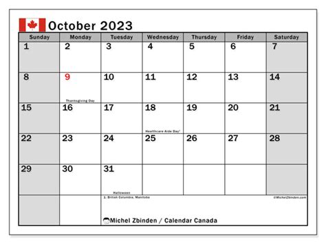 Kalendarz Październik 2023 Kanada En Michel Zbinden Pl