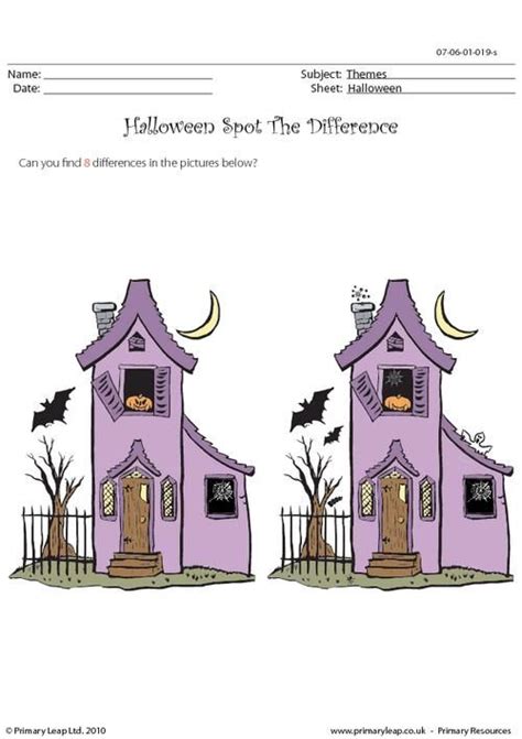 Uk Halloween Spot The Difference Worksheet Printable