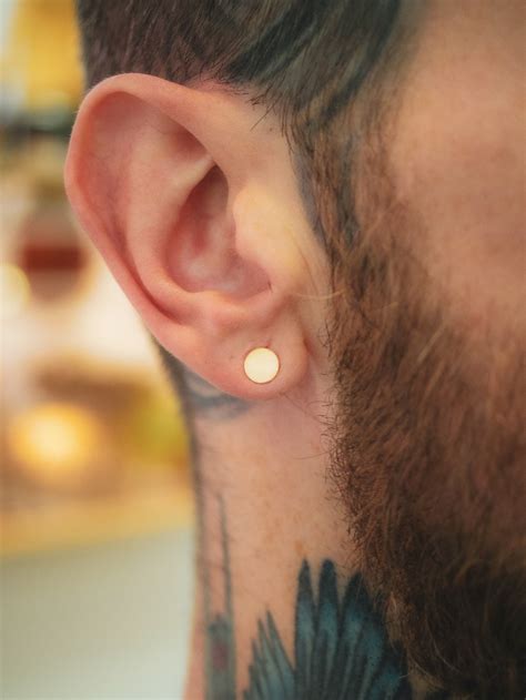 Mens Dot Stud Earrings In 14K Gold Fill Gold Circle Earrings Unisex