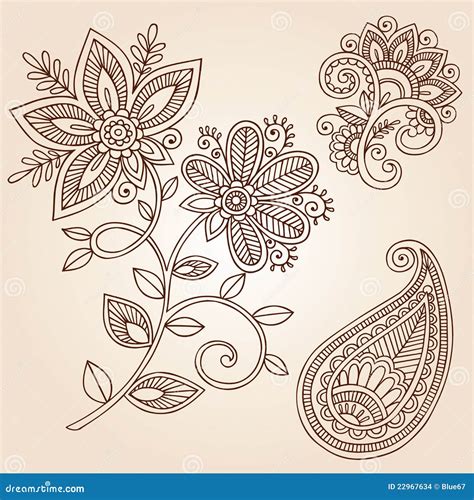 Henna Tattoo Flower Doodle Vector Design Elements Stock Vector