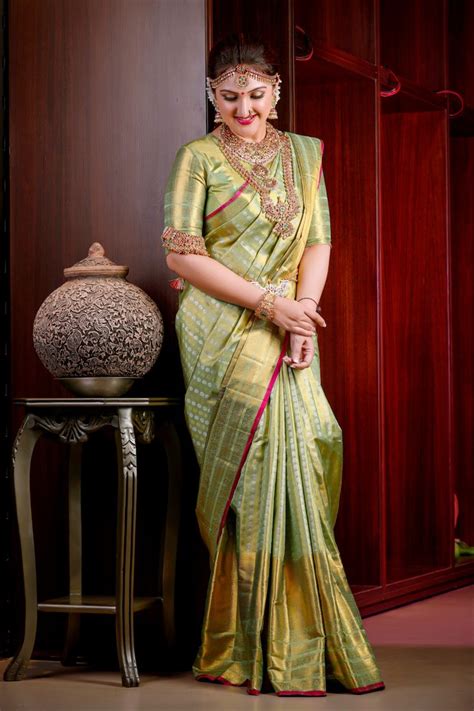 kanchipuram saree is a popular bridal ensemble in southern india the intricate details of the