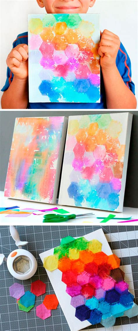 Kids Craft Tissue Painted Canvas Summer Camp Cool Art Projects Diy