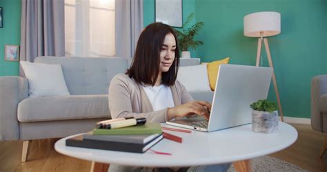 Smiling Student Girl Working On Laptop Study Stock Footage Sbv