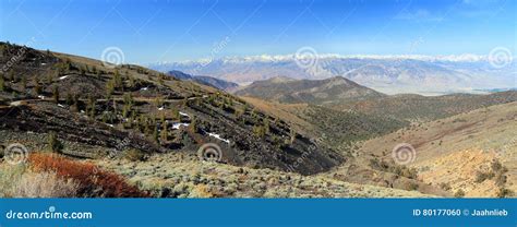 White Mountains Landscape Panorama With Road Overlooking Owens Valley