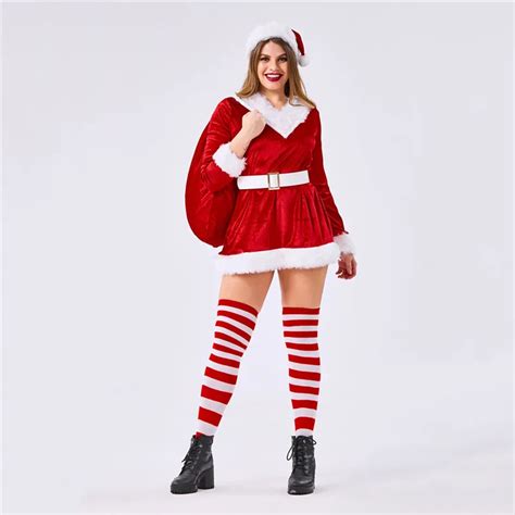 Sladuo Plus Size Long Sleeve Christmas Dress Sexy Female Elf Santa Claus Costume Cosplay Party