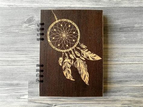 Dreamcatcher Notebook Wooden Notebook Wood Journal Engraved Etsy