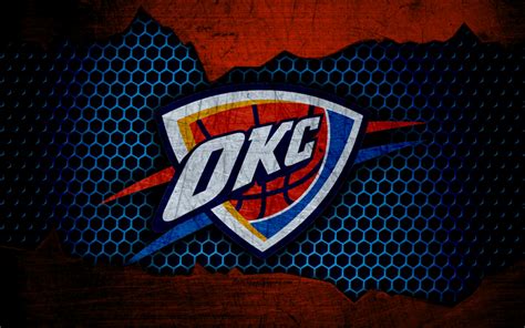 Download Wallpapers Oklahoma City Thunder 4k Logo Nba Basketball