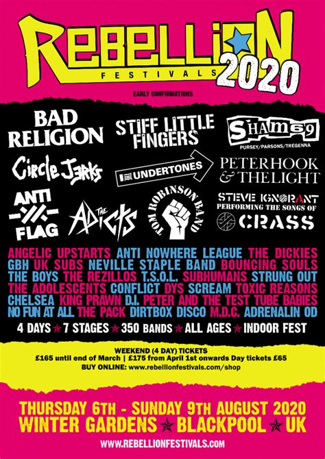 Rebellion Festival Returns August 6th 9th 2020 Many More Bands Confirmed Circle Jerks Slf