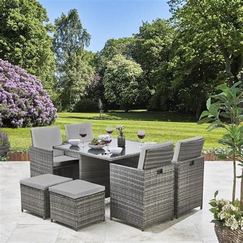 The furniture arrived with parts missing and the holes in the furniture were in the wrong. 8 Seater Rattan Cube Outdoor Dining Set with Parasol - Grey Weave - Laura James in 2020 ...