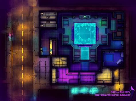 Hottest community maps & play aids, shadowrun. Neon Nightclub (24x18) : battlemaps | Tabletop rpg maps, Cyberpunk rpg, Modern map