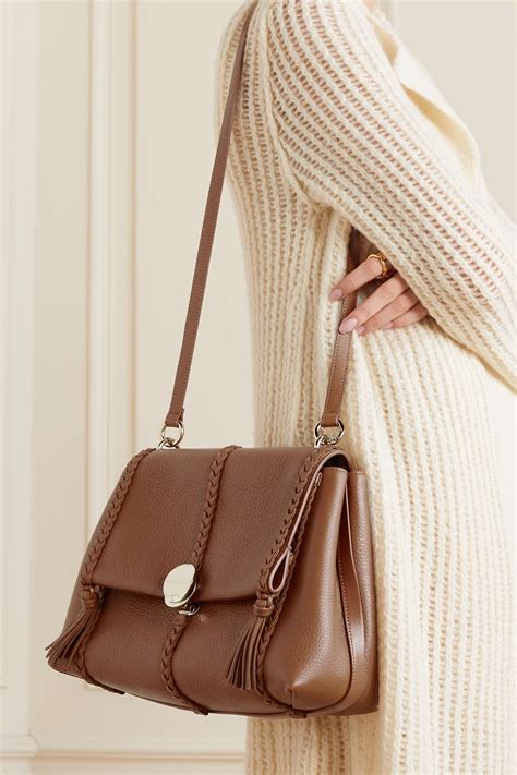 Brown Penelope Braided Textured Leather Shoulder Bag ChloÉ Net A Porter