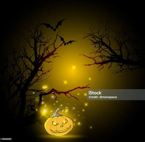 Latar Belakang Halloween Dengan Pohon Dan Labu Ilustrasi Stok Unduh