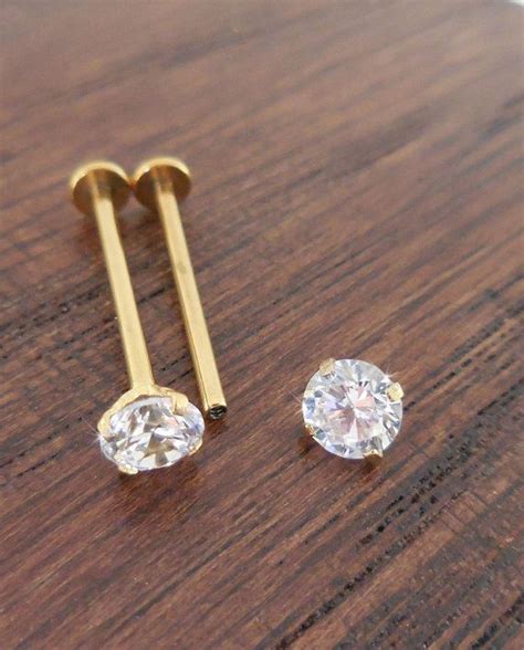 16g Pair 14mm16mm Or 19mm Cheek Piercing Stud Jewelry Dimple Gold Tone