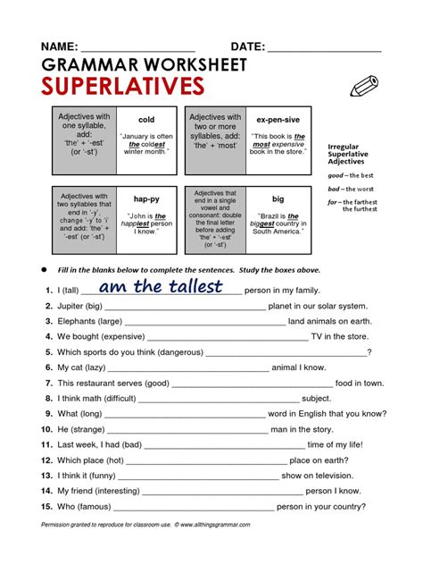 Superlative Worksheet