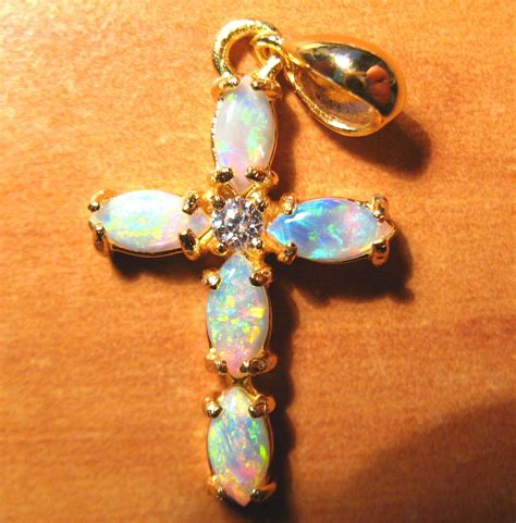 Opal Cross Pendant Beautiful Sterling Silver With 18k Gp No 412