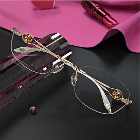 Elegant And Noble Female Rimless Glasses Frame Super Light Golden Color