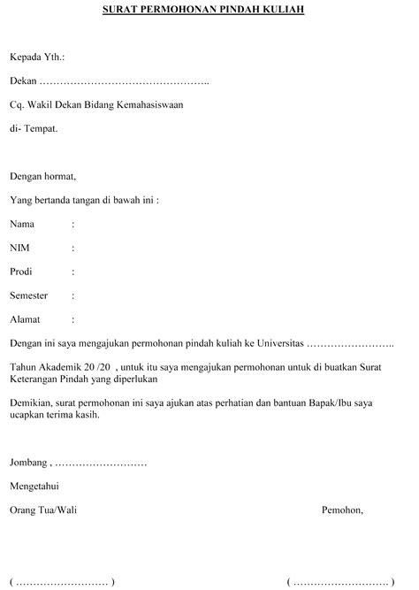 Universitas fakultas program studi : Contoh Surat Permohonan Pindah Kuliah