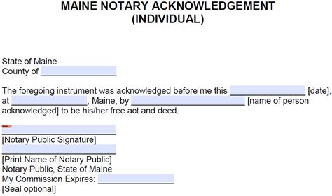 Free Maine Notary Acknowledgement Individual Pdf Word